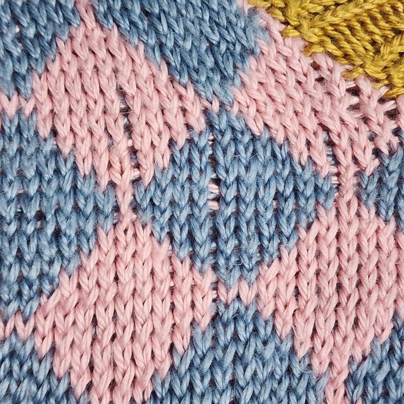 Vintage Sweater Vest Womens S M Pink Blue Cotton Knit Kitsh Grandma Y2K Handmade - Picture 10 of 11